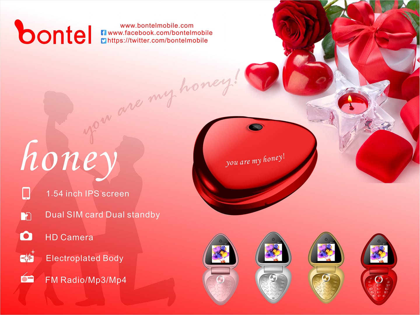 Bontel Honey – Téléphone à rabat à écran couleur – Rouge – Kevajo