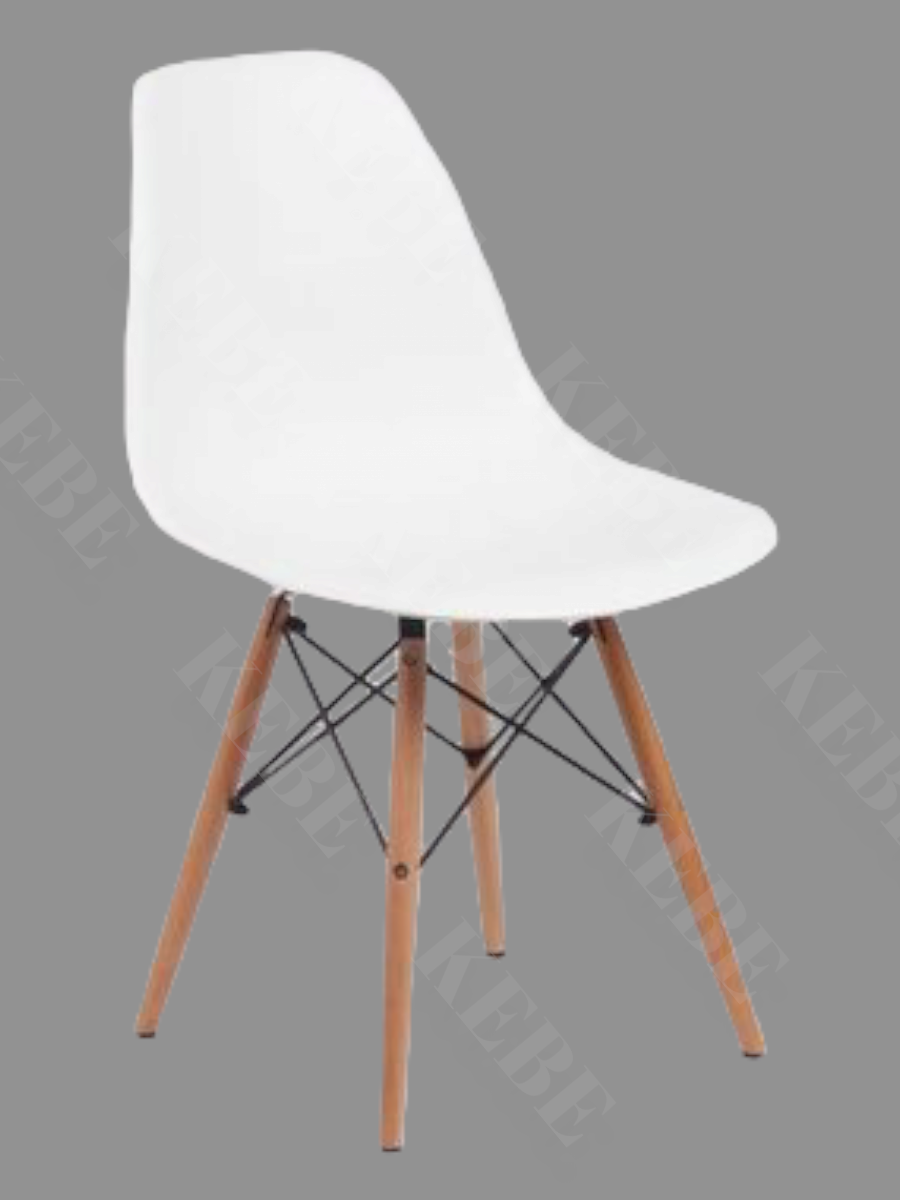 Lot de 4 chaises style scandinave VICTOIRE - Coque en résine blanche rembourrée et pieds en bois naturel - Maison