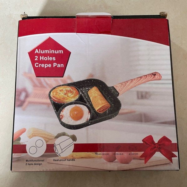 Poêle à frire à deux trous, ustensile pour cuisson des œufs , petit déjeuner, crêpes, et jambon