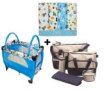 Kit Ensemble Berceau bleu + 4 Draps + Sac à langer