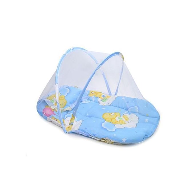 Lit pliable transportable avec moustiquaire - Bleu – Image 1