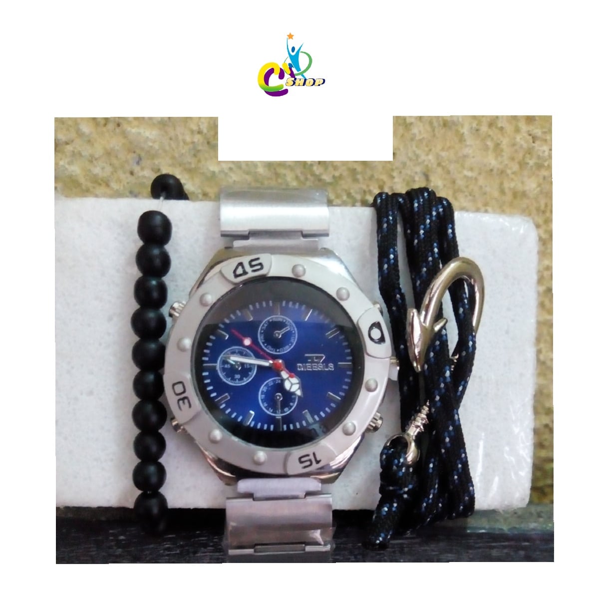 Ensemble Homme Montre + Bracelet - Gris/Bleu – Image 1