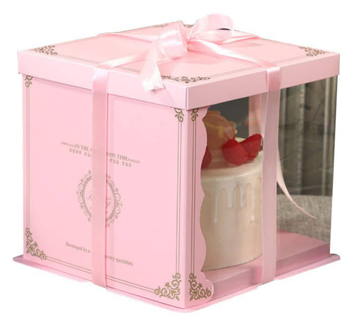 Boite A Gateau En Plastique Transparent Avec Bordure En Papier Epais Rose Kevajo