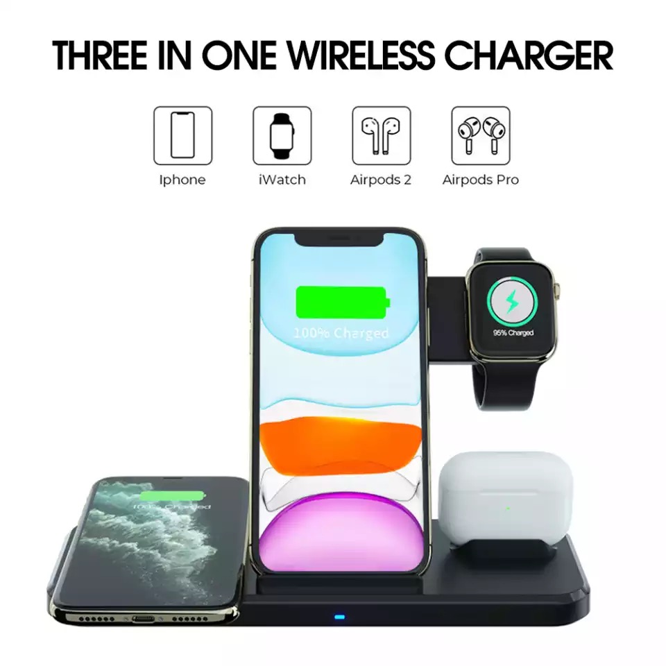 Triple Chargeur rapide pliable 15W sans fil 3 en 1 station de charge pour  votre iPhone, Apple Watch, AirPods