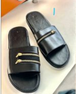 Sandale en Cuir Claquette à chaine - Noir