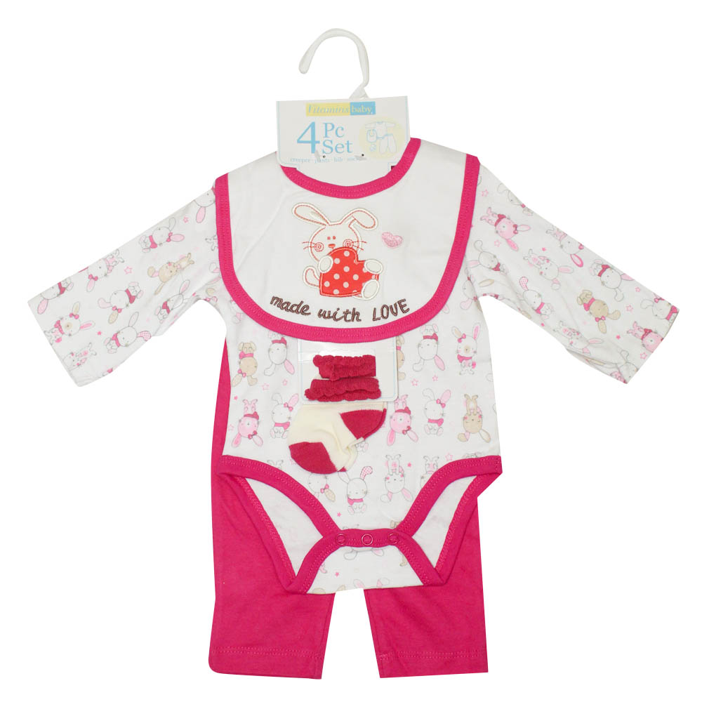Kit De Naissance 4 Pieces De Bebe De 3 Mois Rose Blanc Kevajo