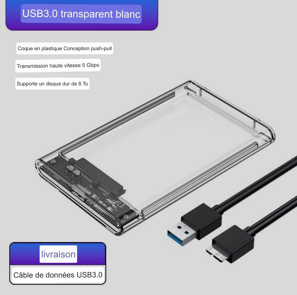 ORICO Boîtier Externe USB 3.0 Boitier Disque Dur 2,5 7 mm et 9,5 mm HDD/SSD  SATA III 6Gb/s UASP, Sans Outil - Noir : : Informatique