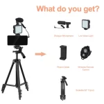 Kit de vidéos avec microphone et trépied lumineux extensible télécommandé compatible avec iPhone/smartphone/appareils photo – Image 5