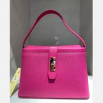 Sac à Main Avec Languette Métal En Relief Litchi - TOM & EVA - Rose