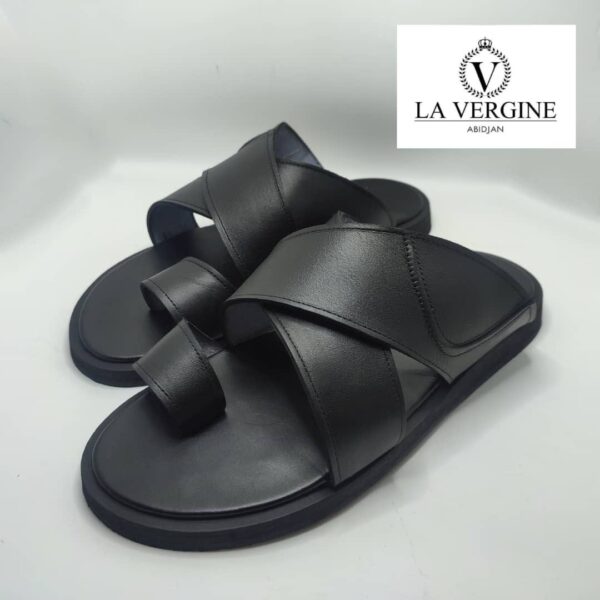 Sandale en cuir noir- orteils