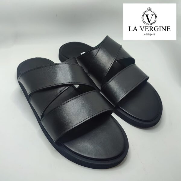 Sandales en cuir noir 3 brides