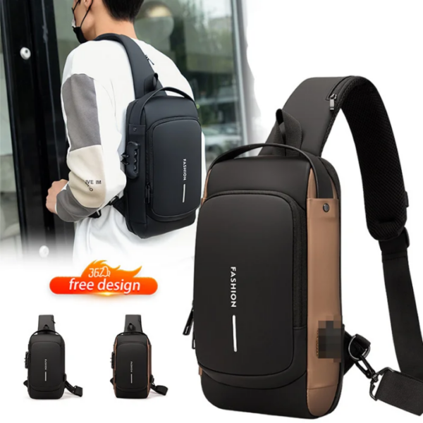 Sac de poitrine impermeable anti vol noir marron