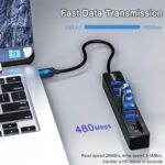 Hub USB avec lecteur de carte SD/TF, VIENON 8 en 1 USB Extender USB avec lecteur carte SD/Micro SD et 6 ports USB 2.0 – Image 3