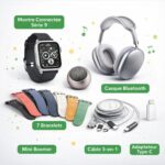 Montre Connectée Série 9 + Casque Bluetooth + Mini Boomer + 7 Bracelets + Câble 3-en-1 + Adaptateur Type-C