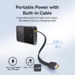Portable power bank with a built-in cable and USB-C port, no extra charging cable needed (Baseus).