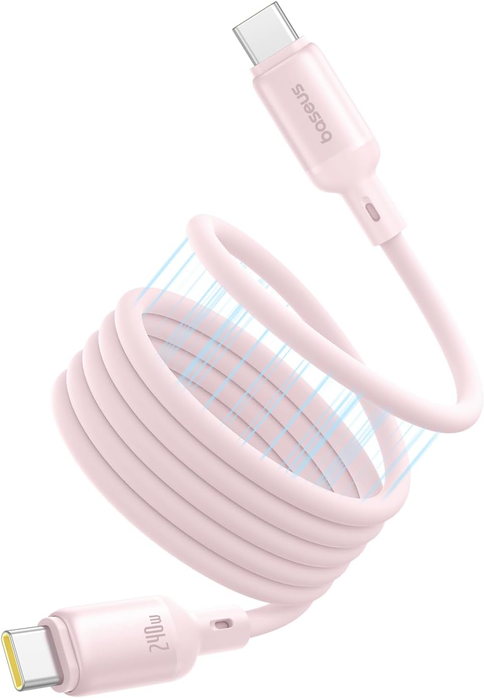 Pink coiled USB-C charging cable with magnetic connectors at both ends.