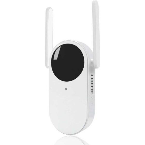 White wireless video monitor with a circular black screen and two antennas, used for baby or room monitoring.