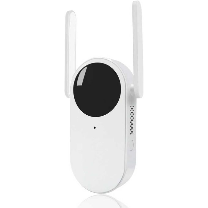 White wireless video monitor with a circular black screen and two antennas, used for baby or room monitoring.