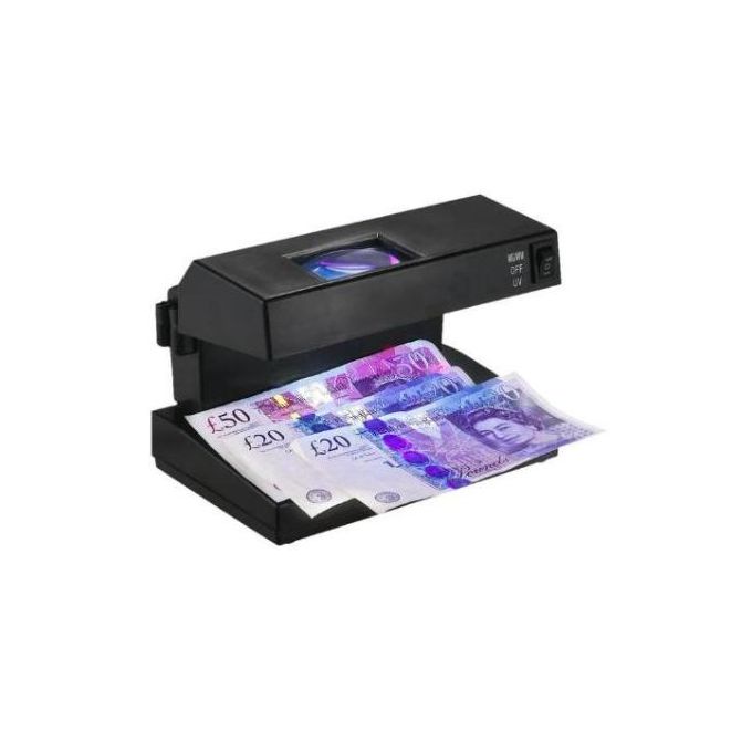 Money counting machine processing British pound banknotes (£20/£50).