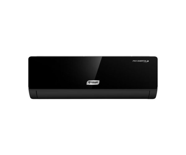 Black wall-mounted inverter air conditioner indoor unit with Smart logo on the front panel