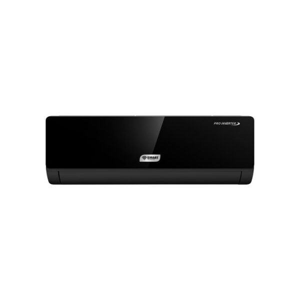 Black wall-mounted inverter air conditioner indoor unit with Smart logo on the front panel