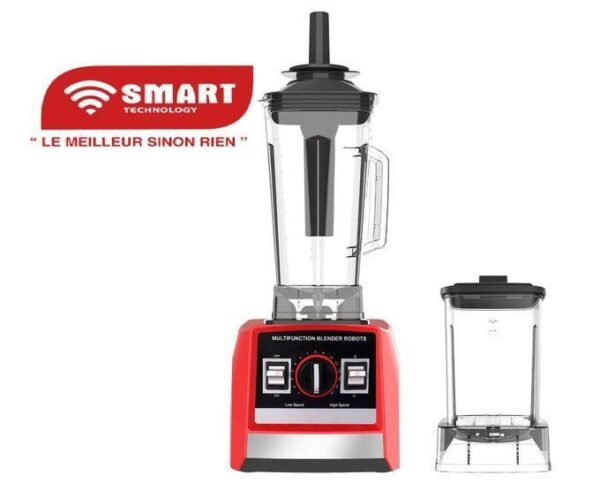 Red multifunction blender with a tall clear blending jar and a smaller separate jar, branded SMART Technology.