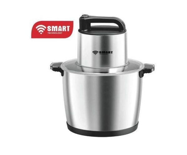 Stainless steel stand mixer with a large bowl and black handle, branded SMART Technology on the top unit.