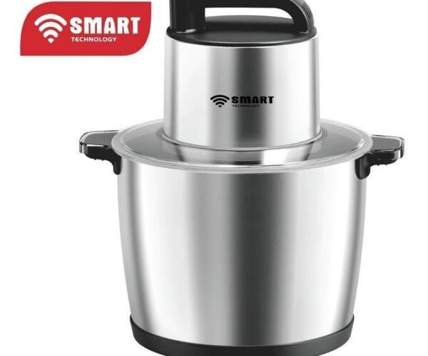 Stainless steel electric pressure cooker with a black handle and SMART TECHNOLOGY branding.
