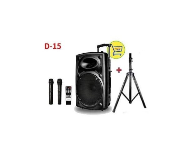 D-15 portable speaker system with two wireless mics, remote, and tripod stand (karaoke/PA kit)