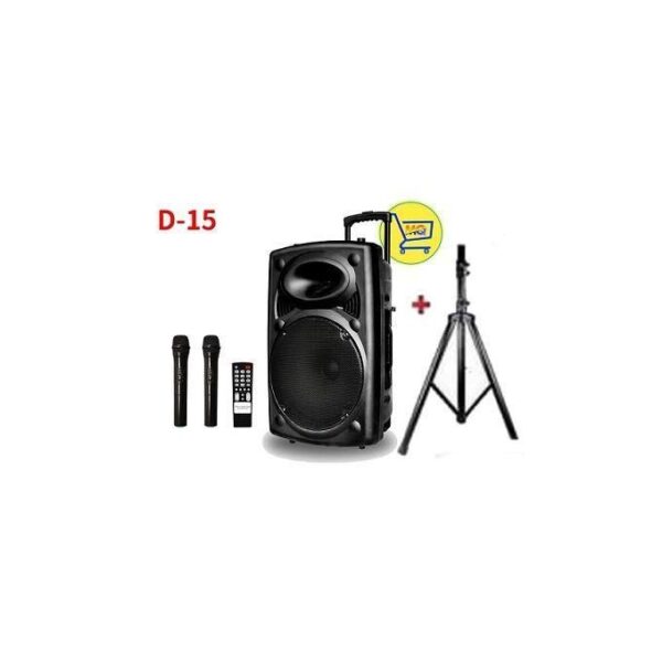 D-15 portable speaker system with two wireless mics, remote, and tripod stand (karaoke/PA kit)