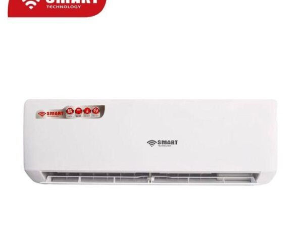 White wall-mounted air conditioner unit with SMART Technology branding and logo visible on the front panel