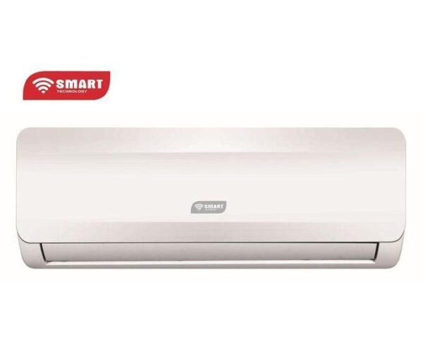 White wall-mounted split air conditioner unit with a small SMART branding badge on the front panel and curved edges.