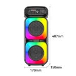 Portable Bluetooth speaker with two rainbow-lit panels and a top control panel (407 mm tall).