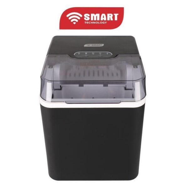 Compact black portable washing machine with a transparent lid and control panel.