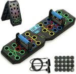 Electronic reaction game board with neon-colored circular targets, two blue handles, and a digital timer for quick reflex challenges