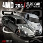 Promotional poster for a 4WD remote-control car featuring two racing RC cars on a dark track with speed branding and 1:24 scale.