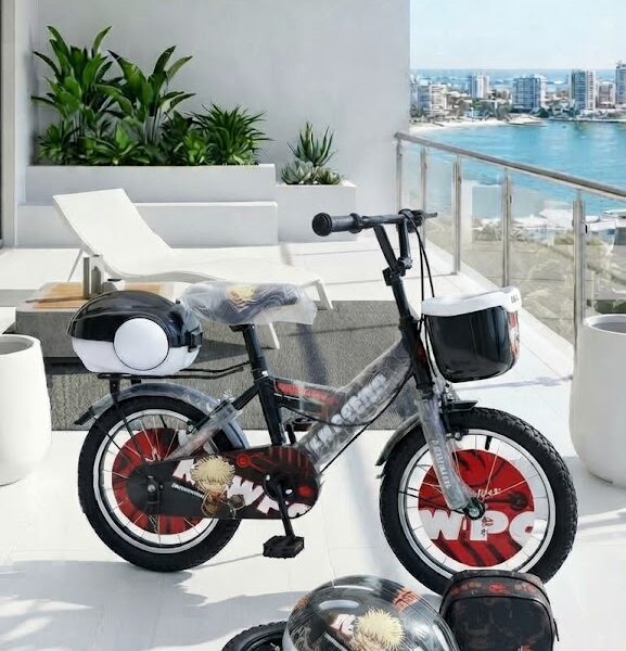 Vélo + casque + sac + gourde pour enfant de 4 à 8ans - noir- 16"